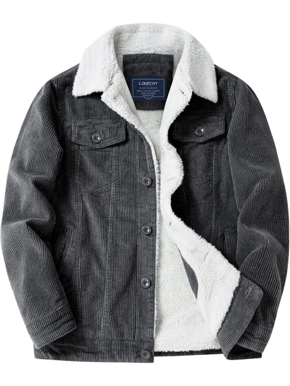 LOUECHY Men's Corduroy Sherpa Lined Trucker Jacket Thickened Warm Winter Coats